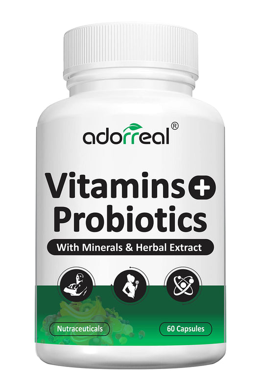 Adorreal Multivitamin with Probiotics, With Vitamin C, Vitamin B, Vitamin D, Zinc, Supports Immunity and Gut health, For Men and Women, 60 Capsule