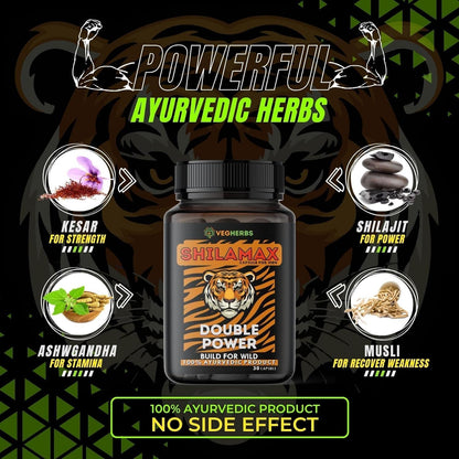 VegHerbs Shilamax Capsules and Power Up Oil for Men | Double Power & Long Time Ayurvedic Product 30 Caps and 15ml Dropper