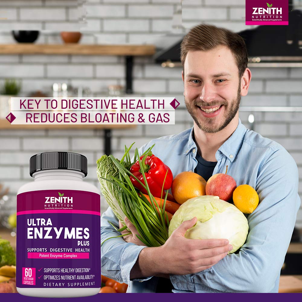 Zenith Nutrition Ultra Enzymes Plus, Supports Healthy Digestion â,Pack Of 60 veg capsules | Superior Enzyme Complex