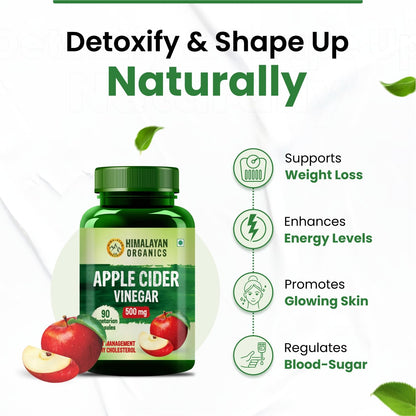 Himalayan Organics Apple Cider Vinegar 500mg Supplement for Weight Loss Management,Boost Energy | Imevels & Supports Digestive Health -90 Veg Capsules