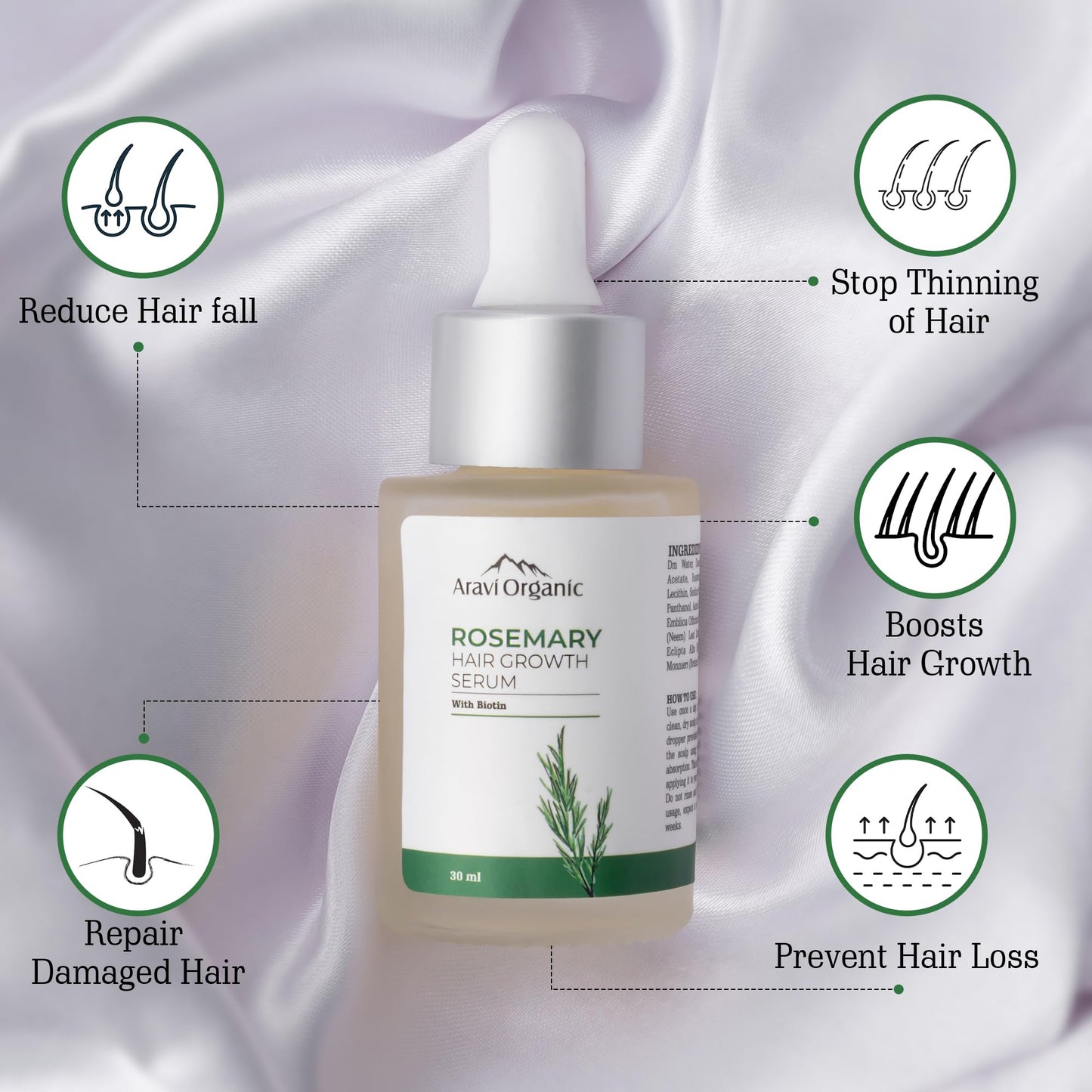 Aravi Organic Rosemary Biotin Hair Growth Serum - Boosts Natural Hair Growth, Strengthens Strands, and Nourishes Scalp