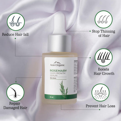 Aravi Organic Rosemary Biotin Hair Growth Serum - Boosts Natural Hair Growth, Strengthens Strands, and Nourishes Scalp