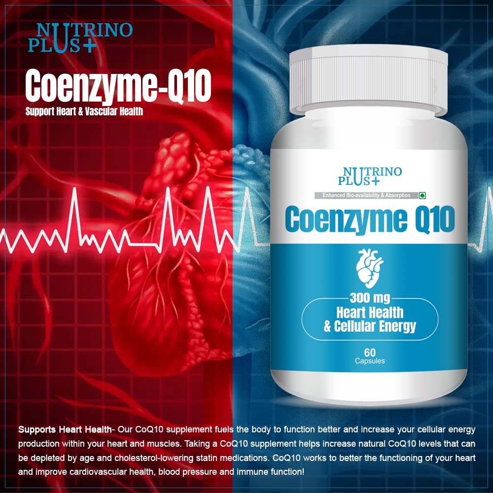 NutrinoPlus Coenzyme Q-10 Rich in Antioxidant, Promotes Heart Health & Boosts Energy 300Mg 60-Capsules