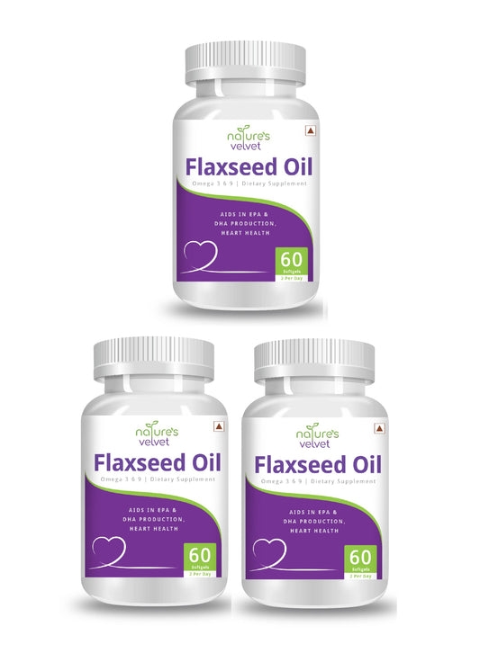 Nature's Velvet FlaxSeed Oil 1000mg(Omega 3-6-9) 60 Softgel Capsules Pack of Three