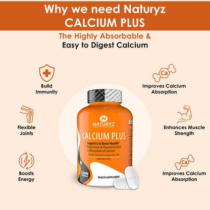 Naturyz Calcium Plus with Vitamin D Magnesium Zinc Supplement for Bone Health & Triple Strength Omeg500mg with Highest Strength (EPA 1200mg DHA 800mg)