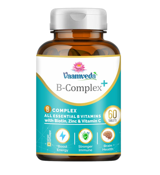 Vaamveda Vitamin B Complex Supplements Tablets, Helps Fight Daily Stress and Fatigue - 60 Vegan Capsules