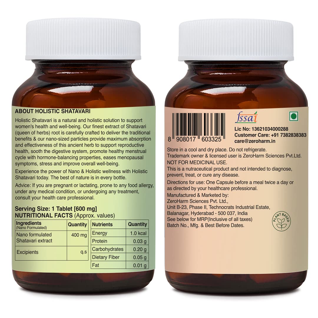 ZEROHARM Holistic Shatavari tablets | Herbal health supplement for women | Balanced hormones | Antioh | Reduces acne | Improves chances of conception.