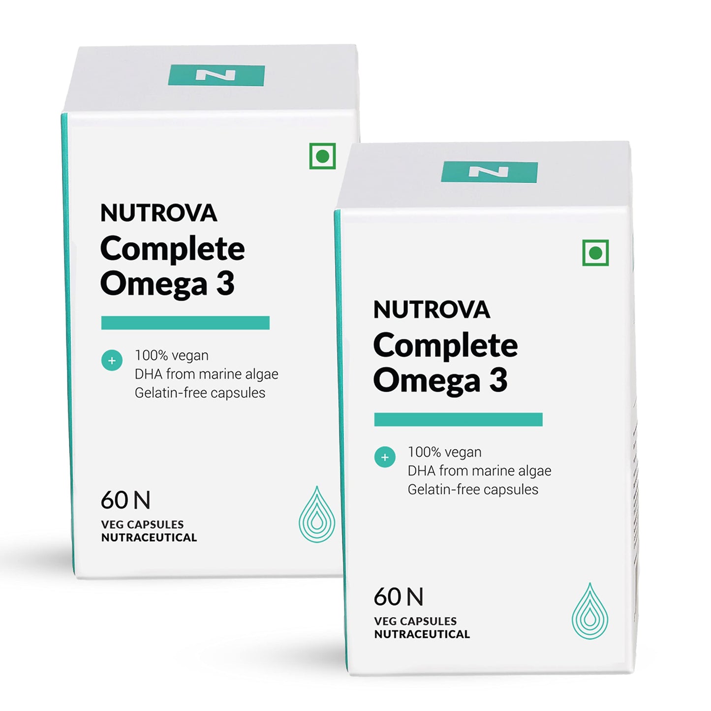 Nutrova Complete Omega 3 Vegan And Gelatin-Free 60(*2) Capsules With Marine Algal Extract Containing, Skin & Hair Etc - Ideal For Vegetarians (Pack 2)