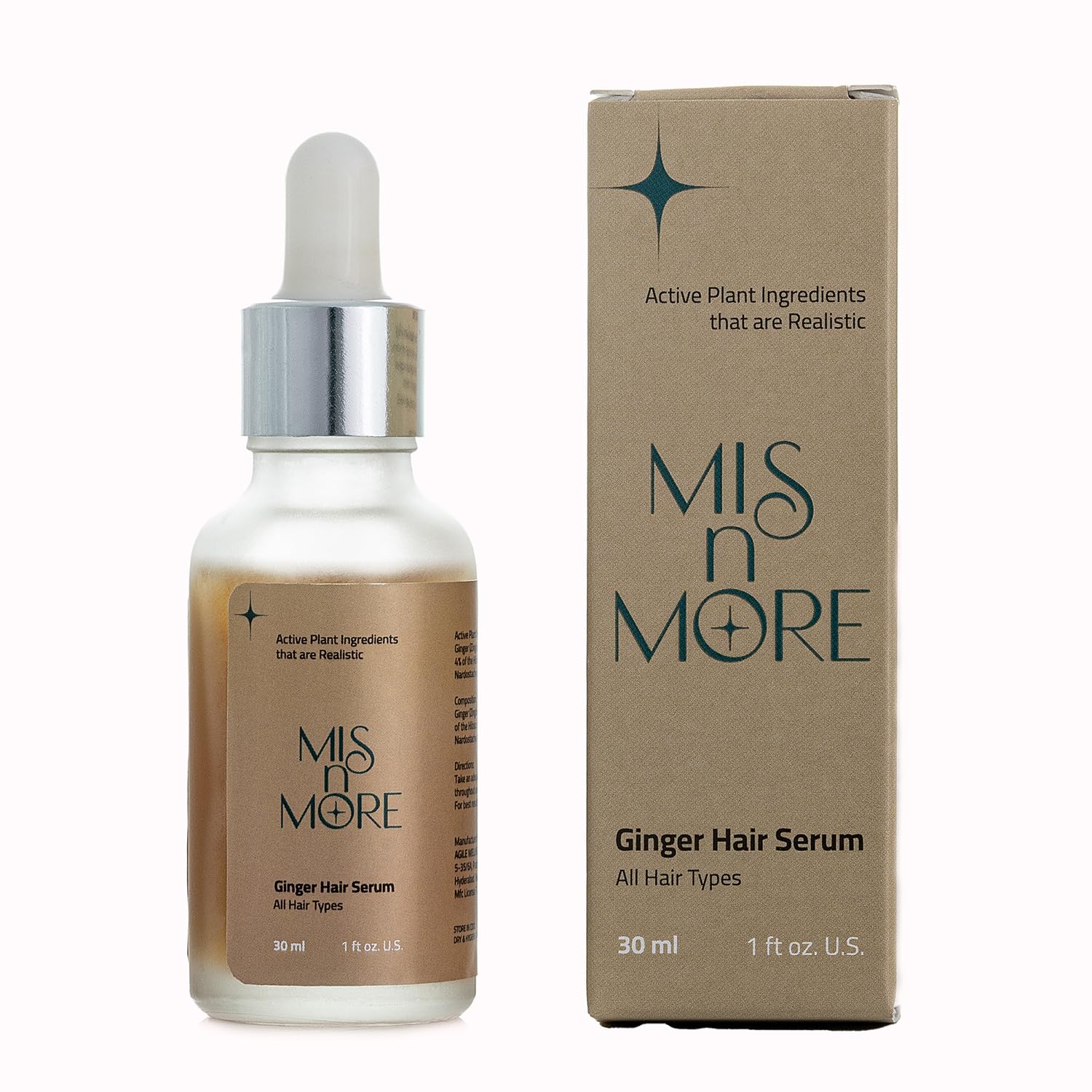 MisnMore Ginger Hair Serum| 1% Ginger + 4% Centella Asiatica for Hair Growth & Hair Root Strengthenilphate & Paraben-free| Ayurvedic Proprietary| 30ml