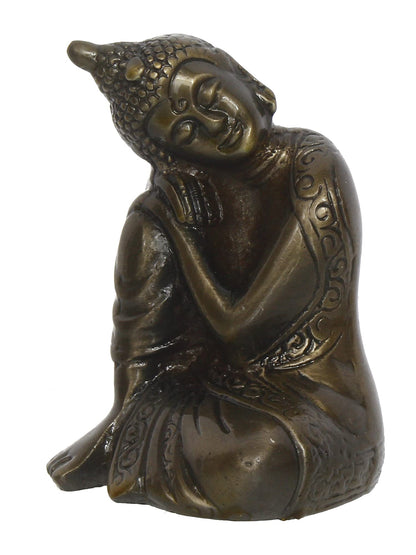 eCraftIndia Brown Metal Resting Buddha Statue - Serene and Decorative Home Decor Accent - Perfect for Meditation Room, Office