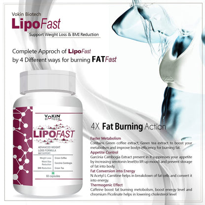 Vokin Biotech LipoFast Advanced Weight Loss Formula Support Weight Loss & BMI Reduction (60 capsules)