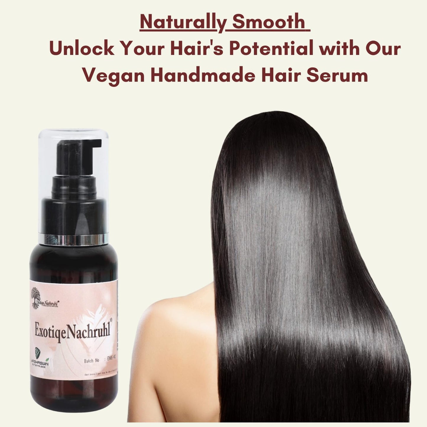 Exotiqe Nachruhl Handmade Hair Serum with Keratin Oil, Emogreen - 50ml | Vegan Formula for Tangle-Fr Hydrated Hair | Enriched with Natural Ingredients