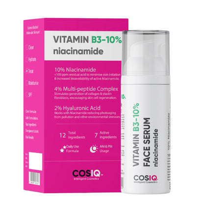 Cos-IQ 10% Niacinamide Face Serum for Acne Marks & Oil Balancing | Multi-Peptide Complex (4%) and Hyaluronic Acid (2%) | 30ml