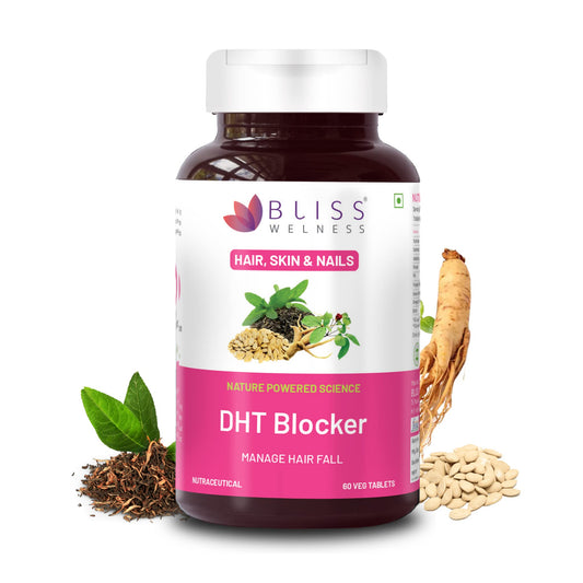 Bliss Welness DHT Blocker with Biotin | Pumpkin Seed, Green Tea, Omega 3, Biotin, Ginseng Extracts, rowth Supplement For Men & Women - 60 Vegetarian T