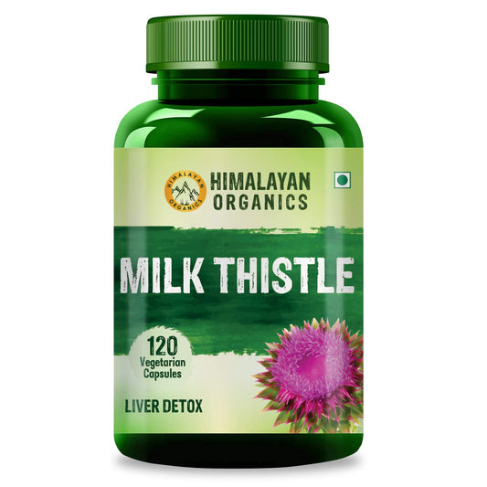 HIMALAYAN ORGANICS Milk Thistle Extract With 800Mg Of Silybum Marianum Detox Supplement For Men And intain Cholesterol level - 120 Vegetarian Capsules