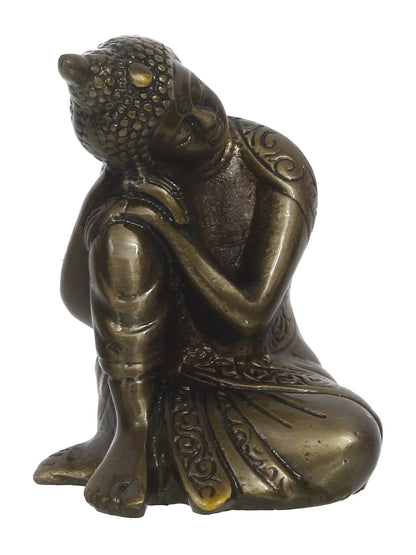 eCraftIndia Brown Metal Resting Buddha Statue - Serene and Decorative Home Decor Accent - Perfect for Meditation Room, Office