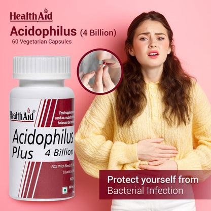 HealthAid Acidophilous - 60 Capsules | Clinically Researched Prebiotics, Probiotics & Digestive Enzying Kids | Prevent Hard Stools & Irregular Motions