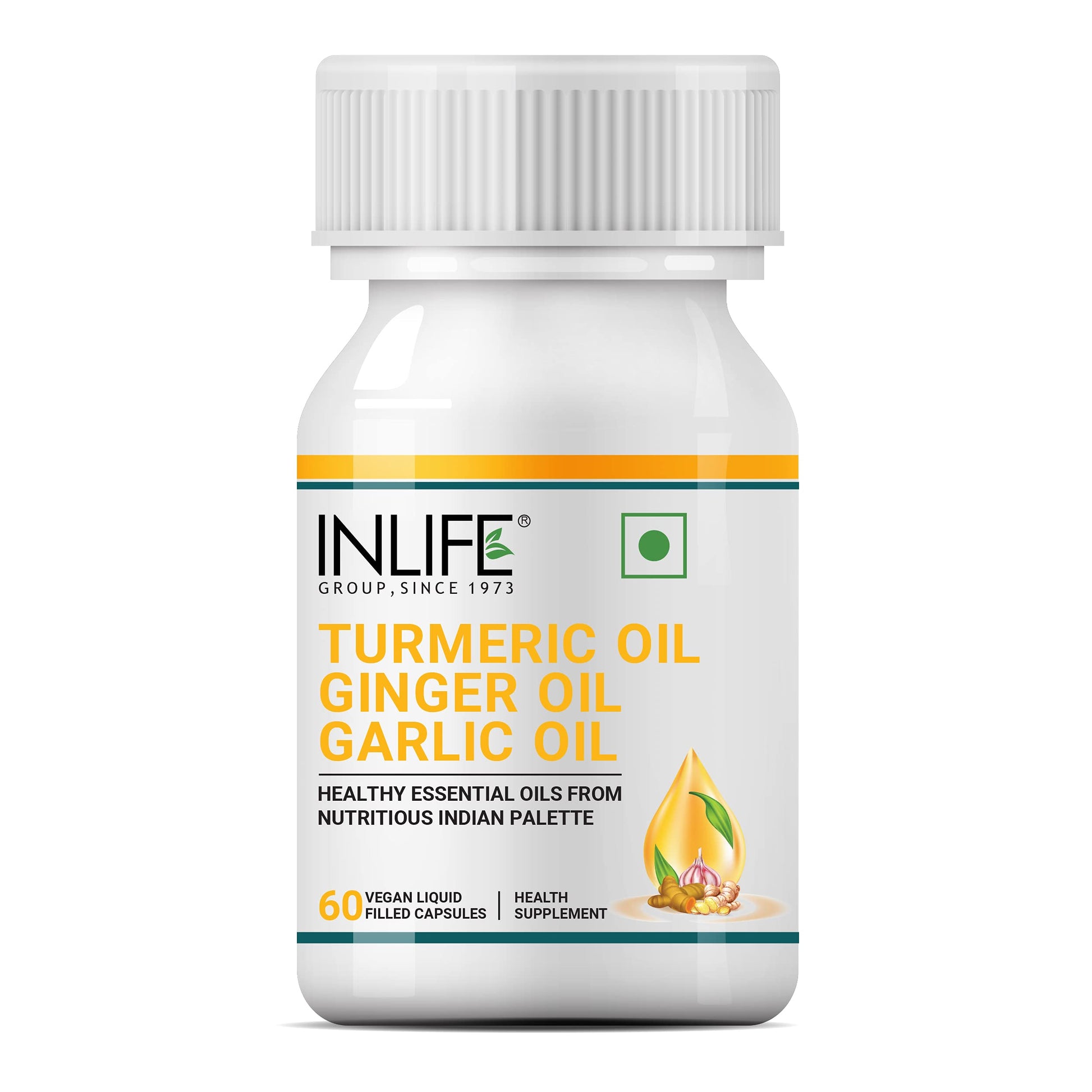 INLIFE Turmeric Oil Ginger Oil Garlic Oil Capsule, Faster Absorption than Extract, Immunity Boosters– 60 Liquid Filled Vegetarian Capsules (Pack of 1)