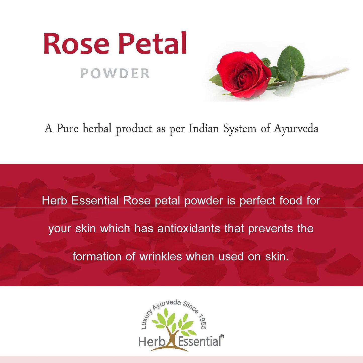 Herb Essential Rose Petal Powder for Face and Skin, 50g