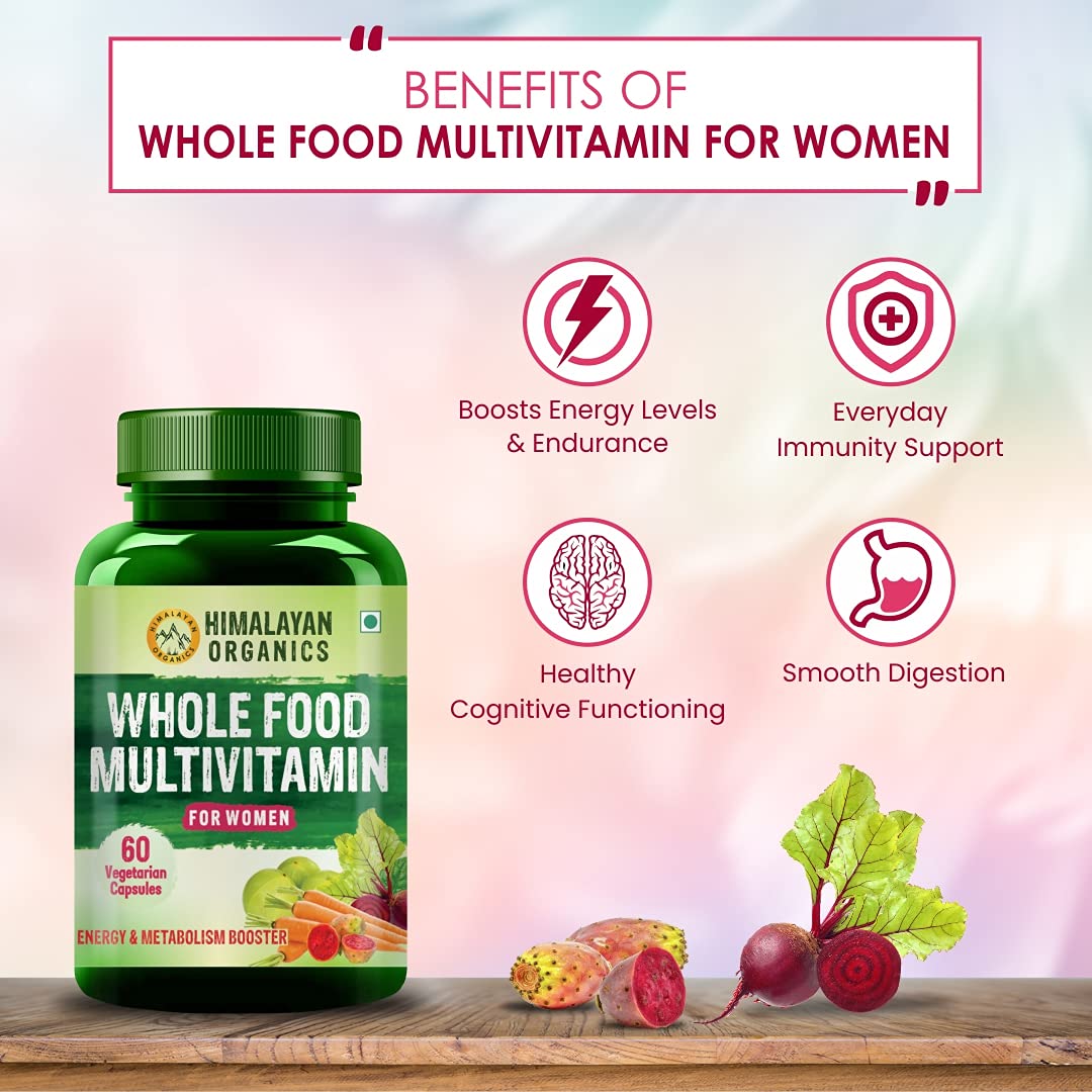 Himalayan Organics Whole Food Multivitamin for Women - 60 Veg Capsules And Omega 3 6 9 Vegan Naturalutrition Supplement - 90 Veg Capsules (Combo pack)