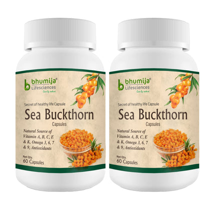 Bhumija Lifesciences Berry Extract Sea Buckthorn Capsules Antioxidant Supplement & Immunity Booster Omega 3, 6, 7, 9- (60 Capsules, 500MG | Pack of 2)