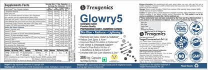 Trexgenics GLOWRY5 Advanced L-GLUTATHIONE Skin Care Complex with Skin Antioxidant Vitamins & Natural Herbs (30 Veg. Capsules) (Pack of 2)