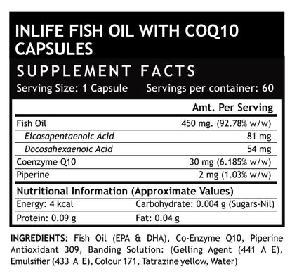 INLIFE Fish Oil Coenzyme Q10 Omega 3 Supplement (Fast Release) - 60 Liquid Filled Capsules (2-Pack)