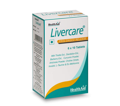 Health Aid Livercare - 240 Tablets | Milk Thistle Ext., Dandelion Ext, Barberry Ext., Turmeric Powdeholine Citrate, Inositol, L-Taurine, DL-Methionine