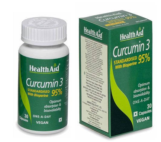 HealthAid Curcumin 3-120 Vegan Capsules - Standardised with Bioperine