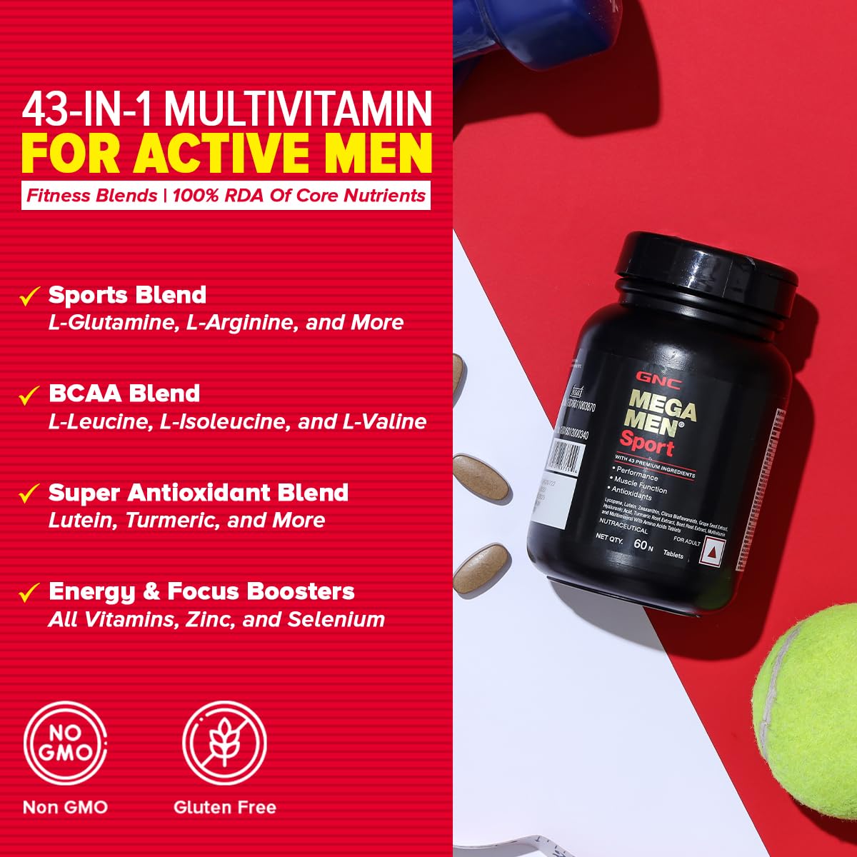 GNC Mega Men Sport Multivitamin | 60 Tablets | Boosts Muscle Performance | Antioxidant Rich | Supporision | Formulated In USA | 43 Premium Ingredients