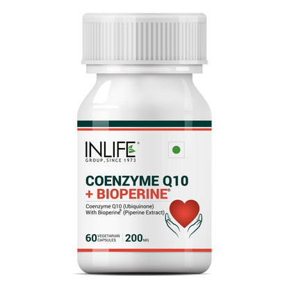 INLIFE Coenzyme Q10 CoQ10 200mg with Bioperine (Piperine) 8mg Supplement - 60 Vegetarian Capsules (200mg)