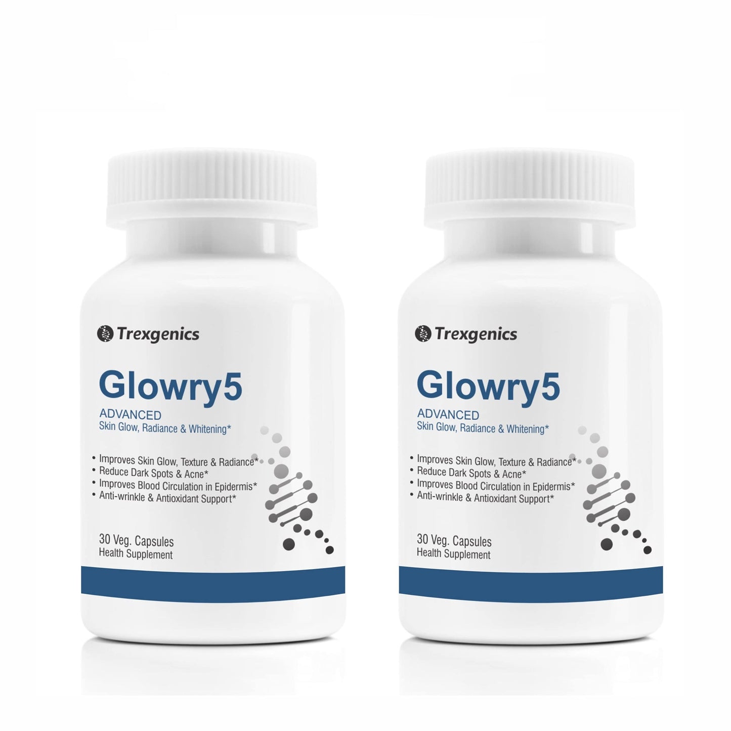 Trexgenics® GLOWRY5 Advanced L-GLUTATHIONE Skin Care Complex with Skin Antioxidant Vitamins & Natural Herbs (30 Veg. Capsules) (Pack of 2)