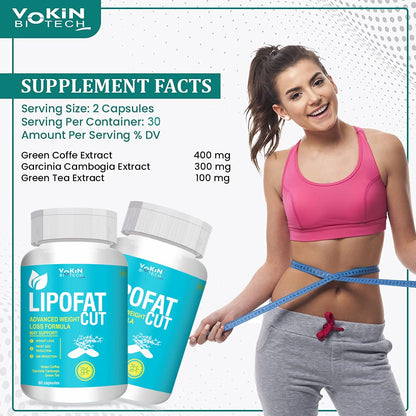 Vokin Biotech Lipofat Cut Advanced Weight Loss Formula Support Weight Loss & BMI Reduction (60 capsules)