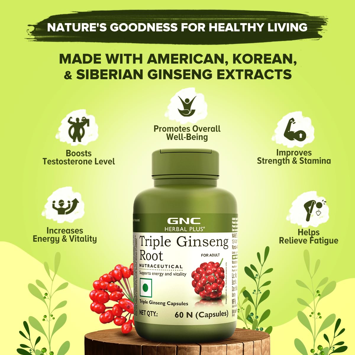 GNC Herbal Plus Triple Ginseng with Korean, American & Siberian Ginseng | 90 Capsules | Enhances Immoves Alertness & Concentration | Formulated in USA