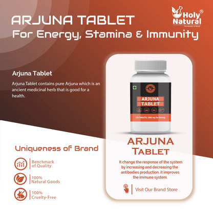 Holy Natural Arjuna Tablet – 1000mg Per Serving, 120 Tablet, 100% Pure and Natural – Dietary Supplement