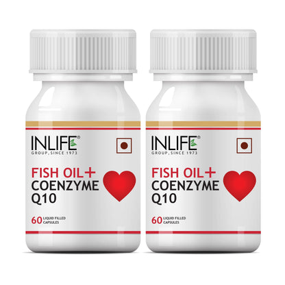 INLIFE Fish Oil Coenzyme Q10 Omega 3 Supplement (Fast Release) - 60 Liquid Filled Capsules (2-Pack)