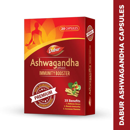 Dabur Ashwagandha Capsules Immunity Booster - 20 Capsules | 100% Ayurvedic | Relieves Stress & Increases Stamina | Immunity Booster