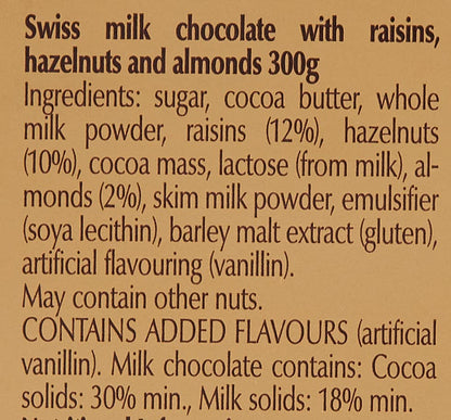Lindt Swiss Premium Chocolate - Gold Tab 300G (Rasin Hazelnut)