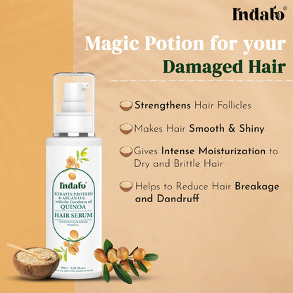 Indalo Quinoa Protein Hair Serum with Keratin & Argan Oil for Silky and Soft, Smooth and Shiny Haird Hair, Advanced Hair Repair Formula Serum – 100ml