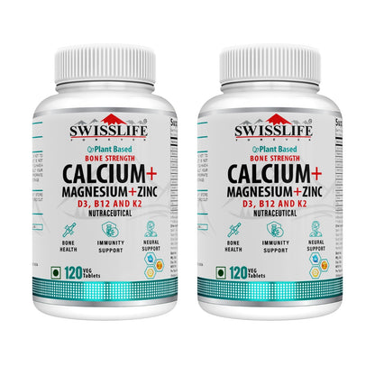 SWISSLIFE FOREVER Calcium Magnesium & Zinc Tablets with Vitamin D3, Calcium Supplement For Women andn, For Bone Health & Joint Pack of 2 (120 Tablets)