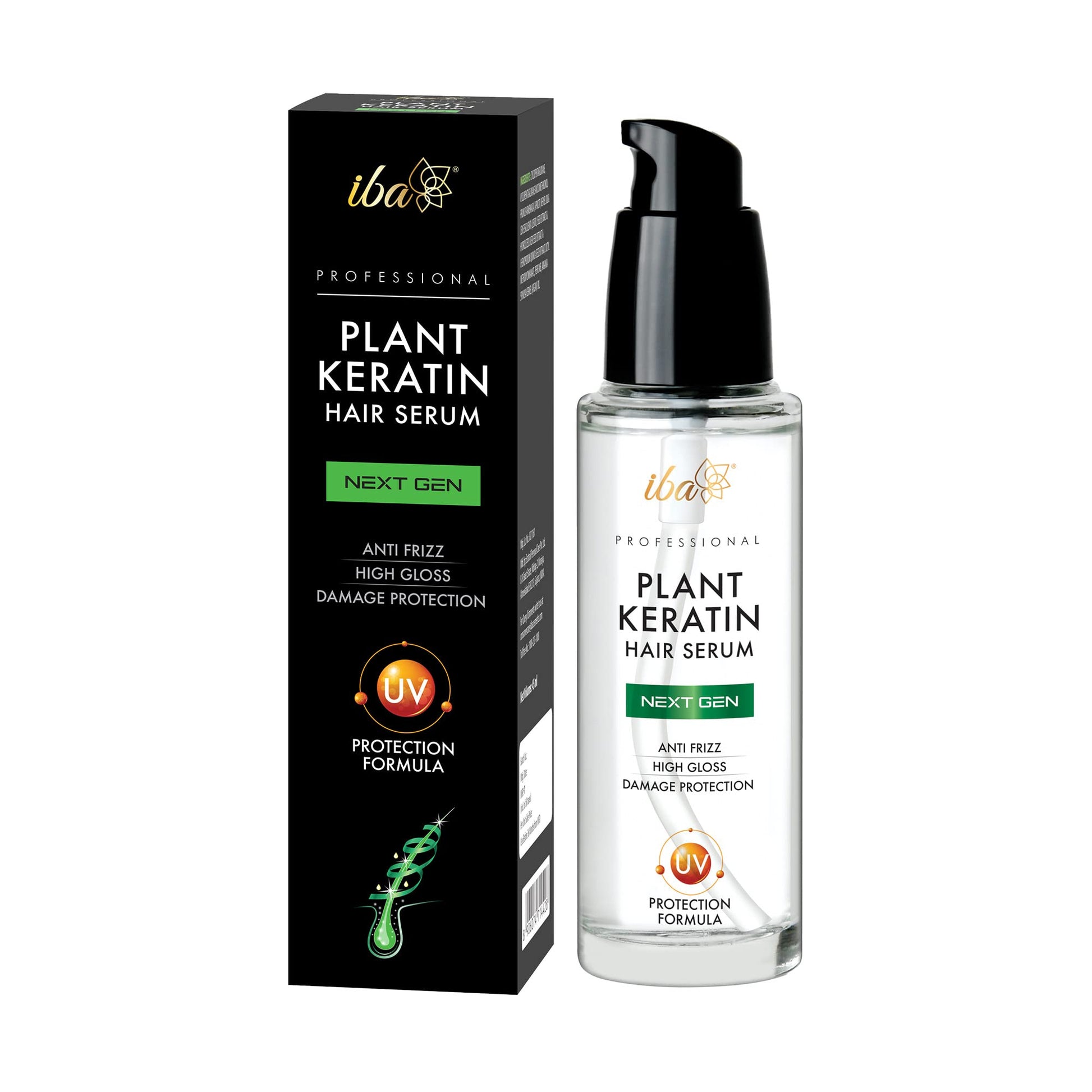 Iba Professional Plant Keratin Next Gen Hair Serum with Argan Oil & UV Filters Protects Dry Damaged Hair & Frizz Control Soft Smooth | 45ml