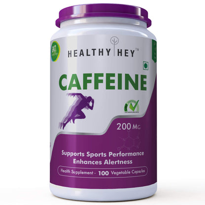 HealthyHey Nutrition Caffeine Veg Capsules, 200mg - Pack of 100