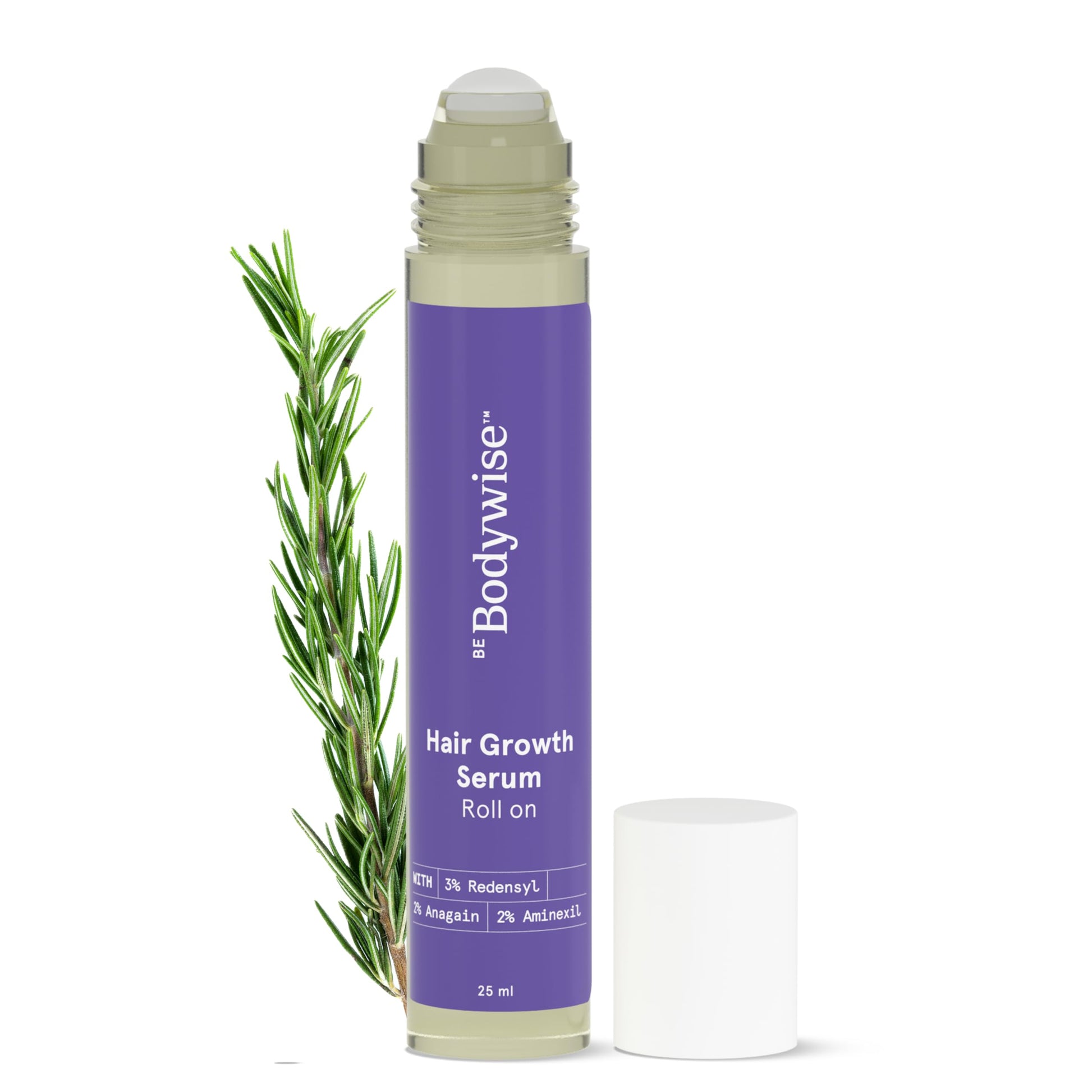 Be Bodywise Rosemary Hair Growth Serum (Roll On) 25ml | 3% Redensyl, 2% Aminexil & 2% Anagain | Thicl & Stimulates Hair Follicles | For All Hair Types