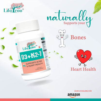 LifeTree D3+K2-7 Supplement | Supports Stronger Immunity & Bone & Heart Health | Healthy Heart For Men And Women - 60 Veg Capsule (Pack of 1)