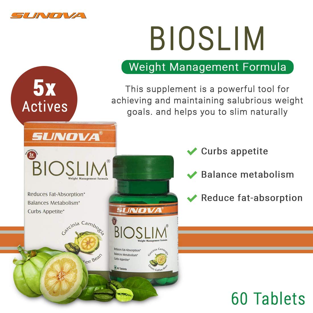 SUNOVA Bioslim- Weight Management Formula | Made up of Garcinia Cambogia and Green Coffee Bean Extracts – 60 Tablets x Pack of 12