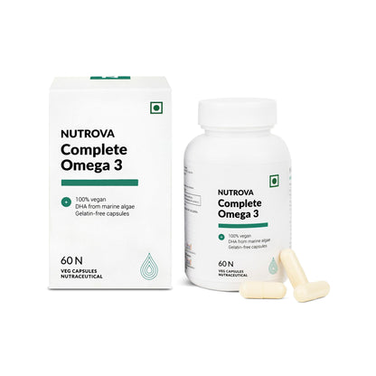 Nutrova Complete Omega 3 Vegan And Gelatin-Free 60(*2) Capsules With Marine Algal Extract, Skin & Hair Etc - 60 Veg (Pack 2)