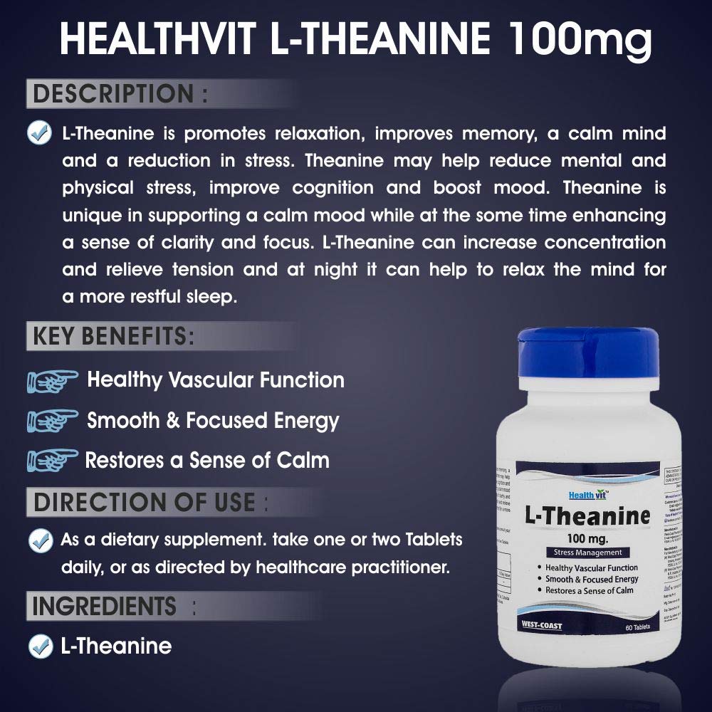 Healthvit L-Theanine for Stress Management 100 mg - 60 Tablets