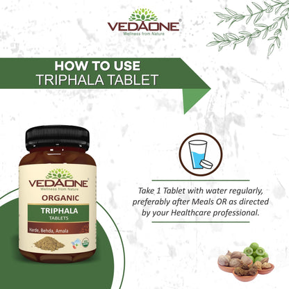 Vedaone USDA Organic Triphala (Amala+Harde+Behda) 750mg - 60 Tablets For Detoxification