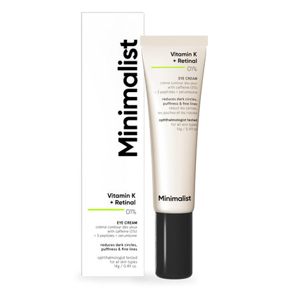 Minimalist Vitamin K + Retinal 01% Under Eye Cream | Reduces Dark Circles, Fine Lines | With Caffeine for Puffiness | 14 gm