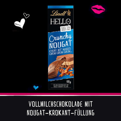 Lindt Hello Crunchy Nougat Milk Chocolate Bar Pouch, 100 g